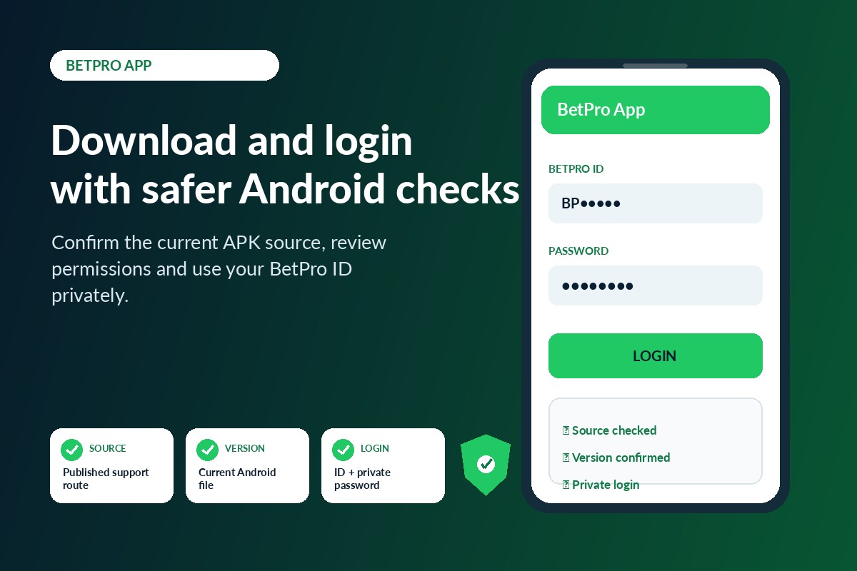 BetPro app download and login guide with Android phone, APK file and verified source check