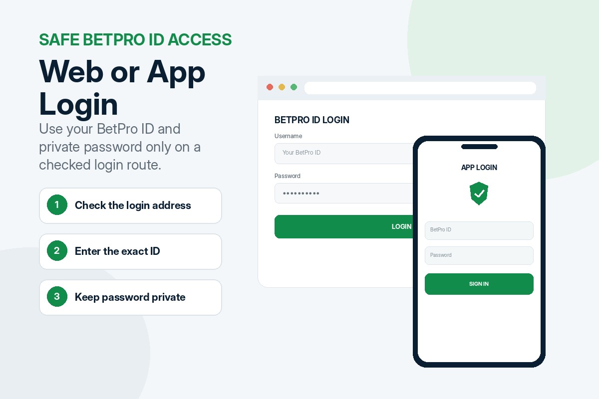 BetPro ID login options on a secure web browser and approved Android app