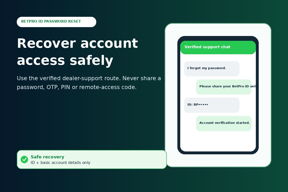 BetPro ID password reset request through a verified dealer-support conversation