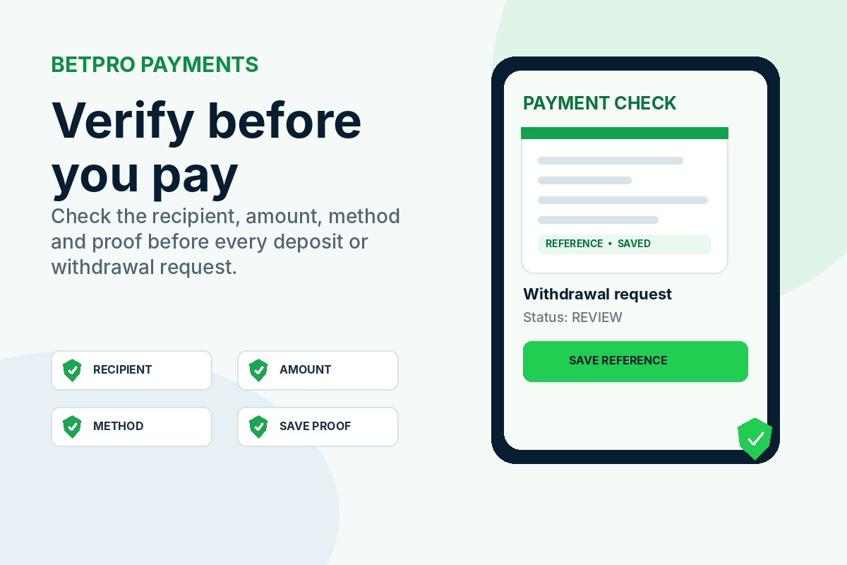 BetPro withdrawal limit and payment verification guide with recipient, amount, method and proof checks