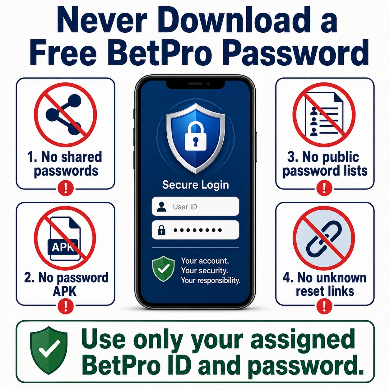 Warning against free BetPro ID passwords, password APKs and unsafe downloads